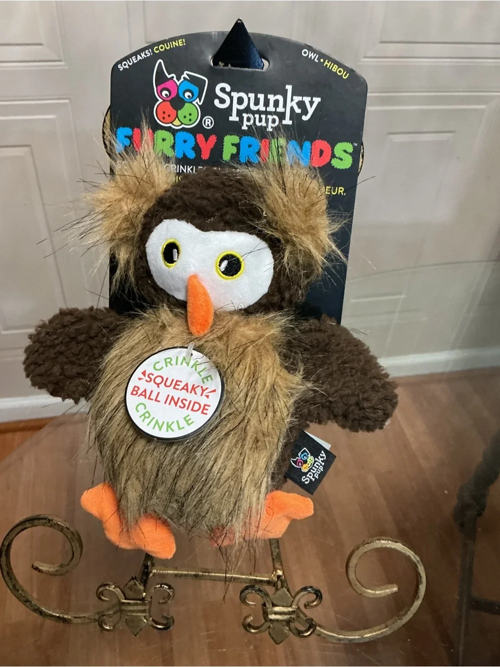 Spunky Pup Furry Friends Dog Toy with Ball Squeaker 8” With Clinker & Squeaker